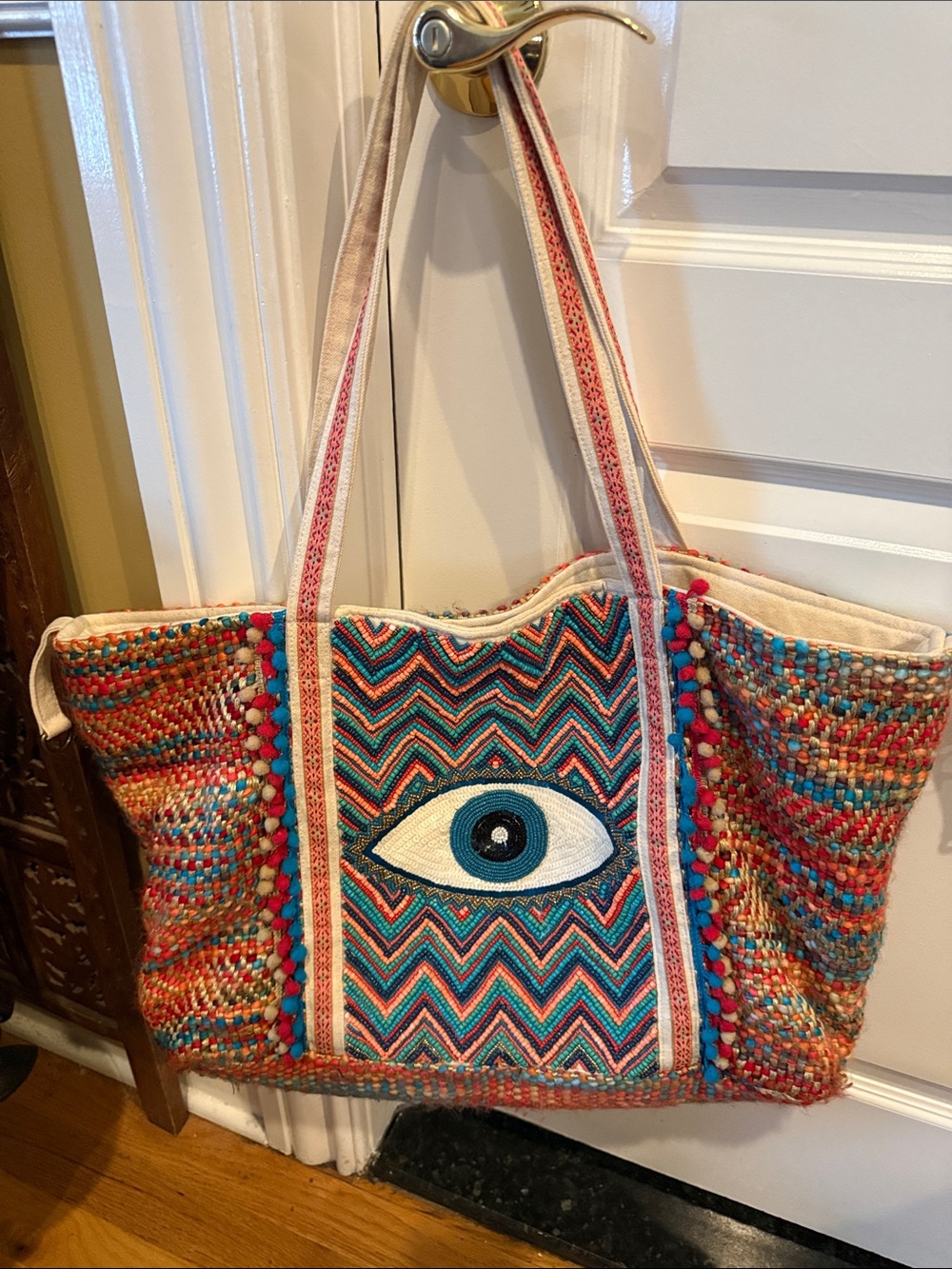 Boho Eye Embroidered Multicolor Tote Bag America & Beyond NWOT